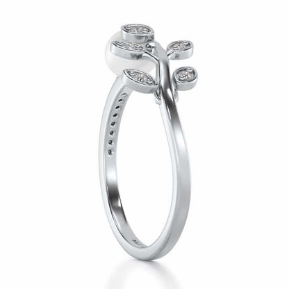 Budding Silver Pearl Ring - White Gold - Image 3
