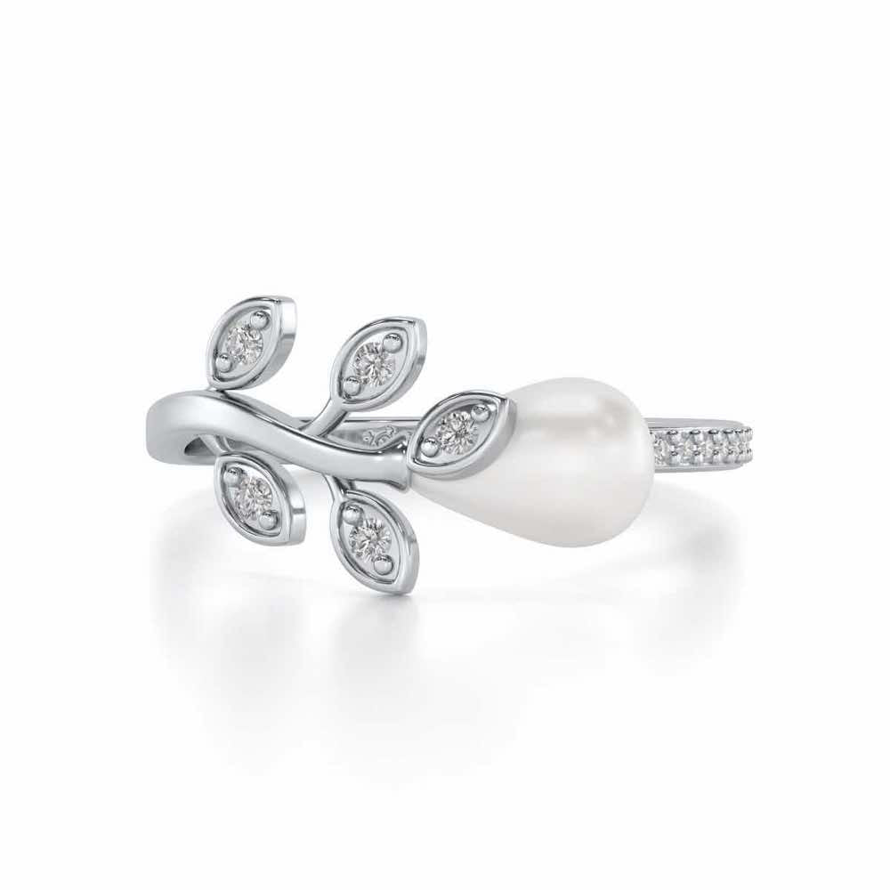 Budding Silver Pearl Ring - White Gold - Image 4