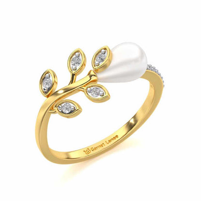 Budding Silver Pearl Ring - Yellow Gold - Image 1