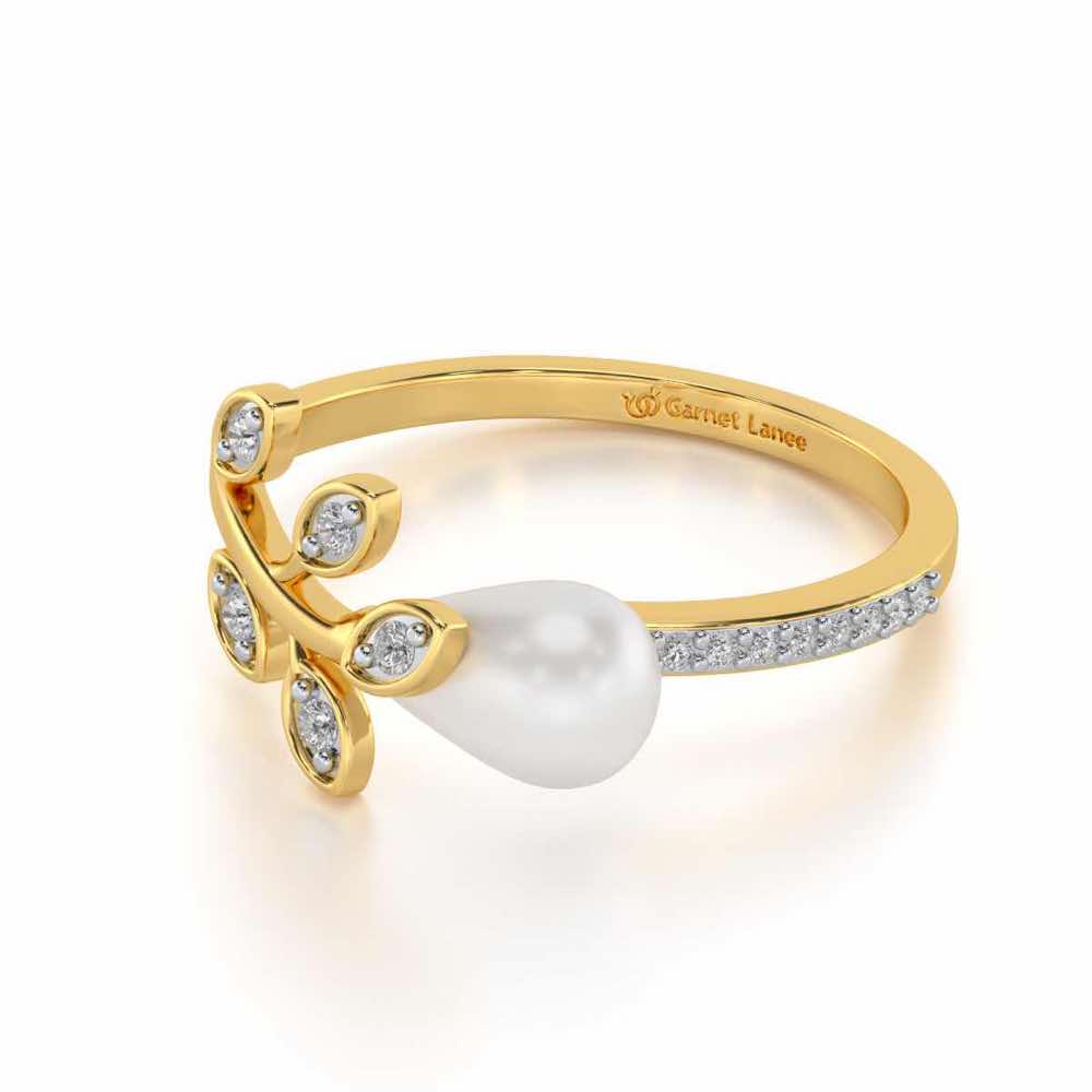 Budding Silver Pearl Ring - Yellow Gold - Image 2