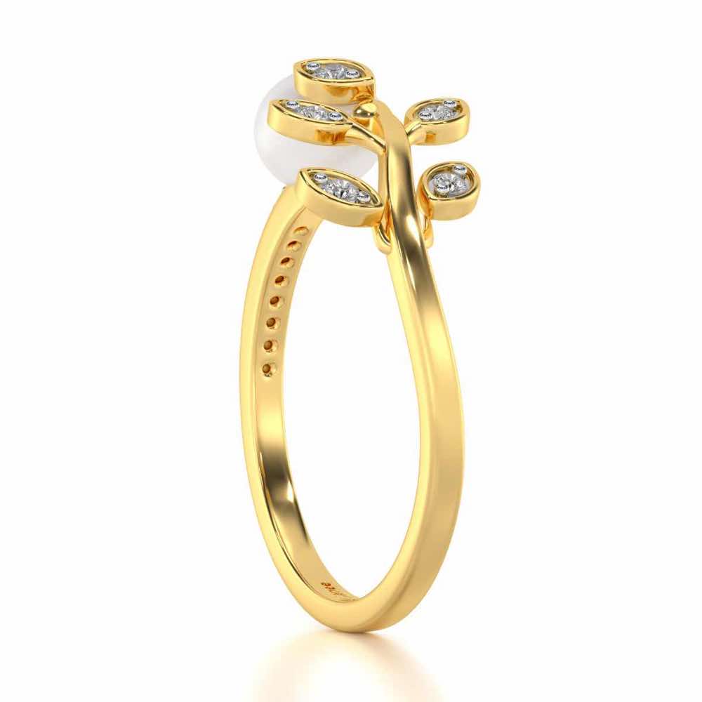 Budding Silver Pearl Ring - Yellow Gold - Image 3