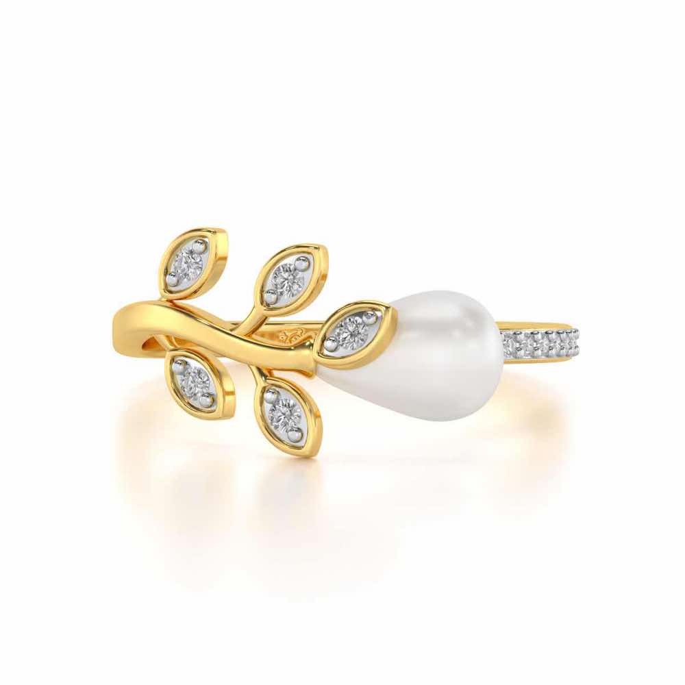 Budding Silver Pearl Ring - Yellow Gold - Image 4