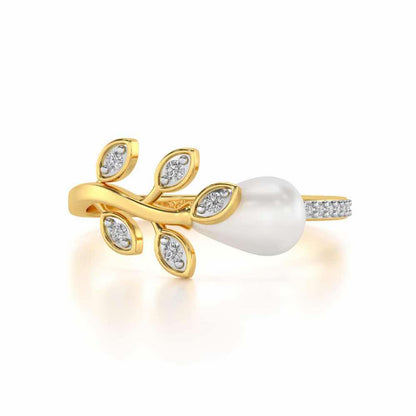 Budding Silver Pearl Ring - Yellow Gold - Image 4