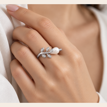 Budding Silver Pearl Ring square model image