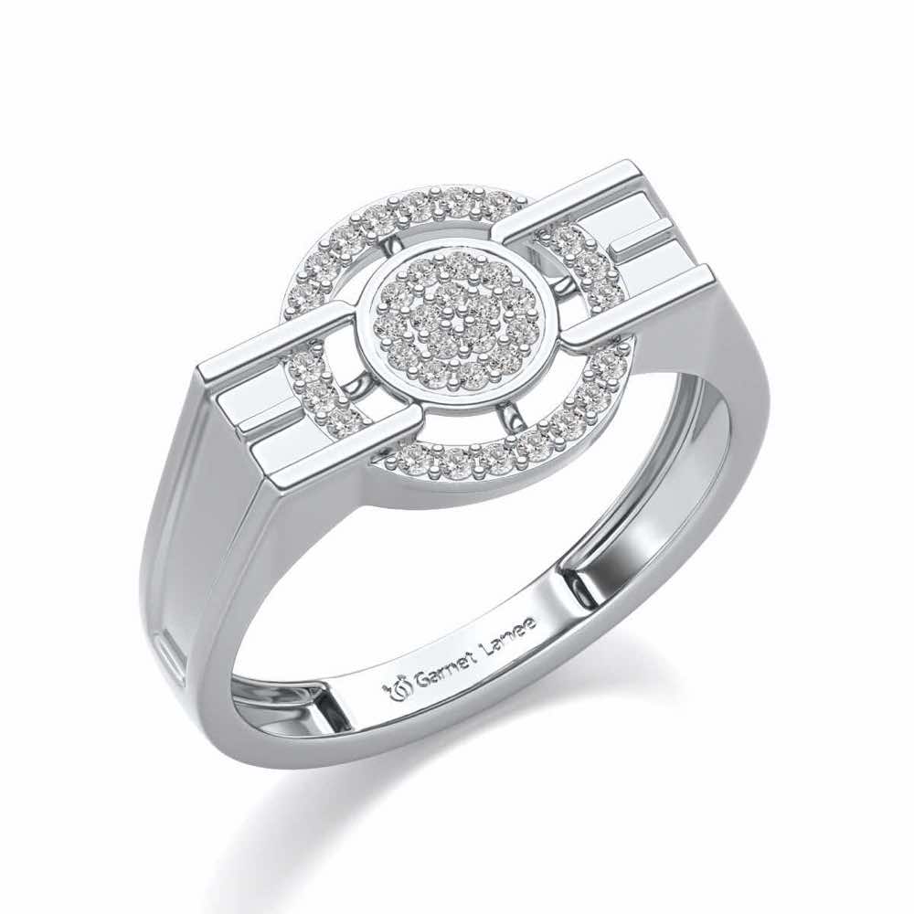Bull Eye Silver Ring For Men - White Gold - Image 1