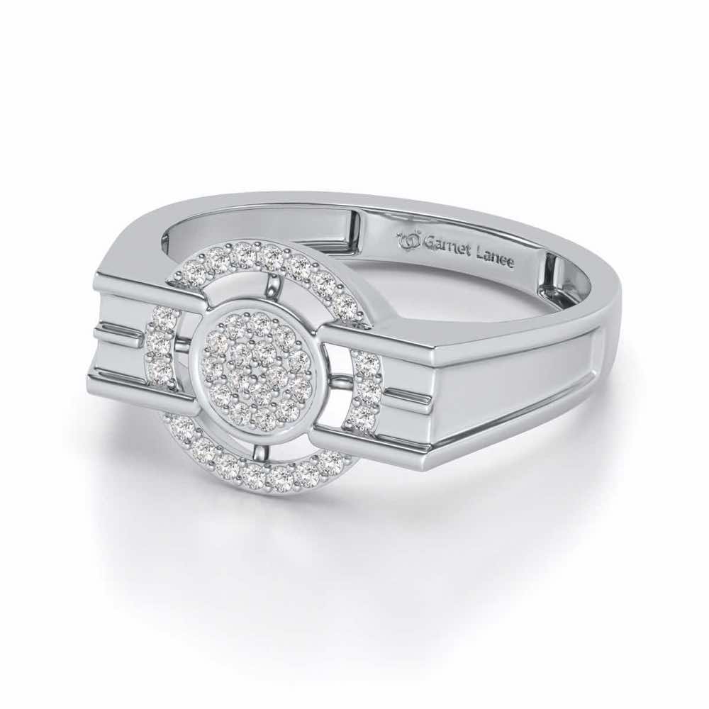 Bull Eye Silver Ring For Men - White Gold - Image 2