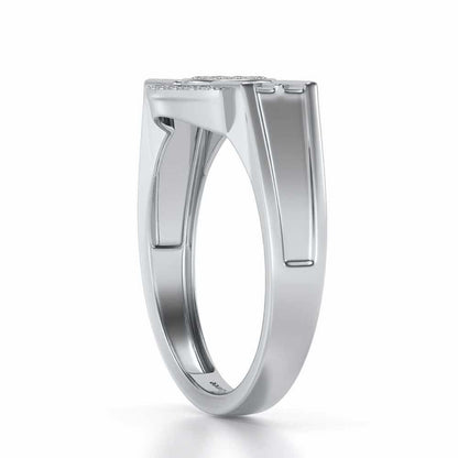 Bull Eye Silver Ring For Men - White Gold - Image 3