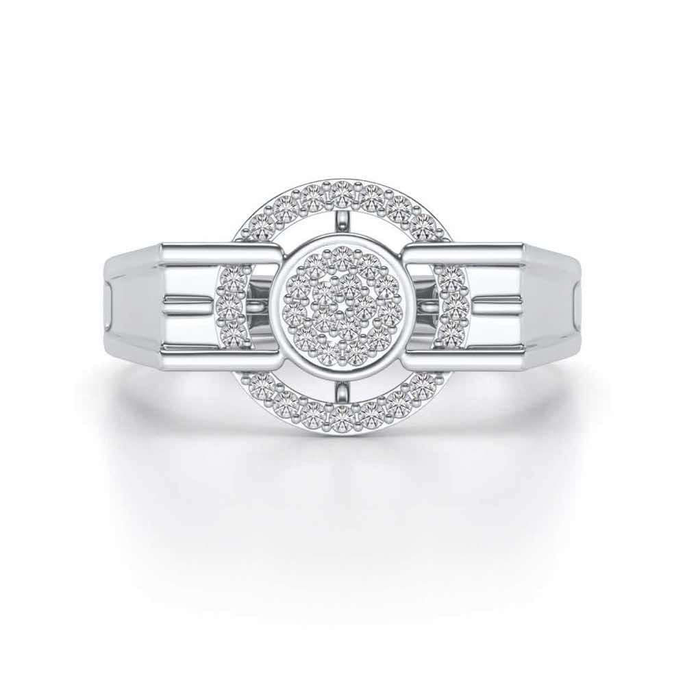 Bull Eye Silver Ring For Men - White Gold - Image 4