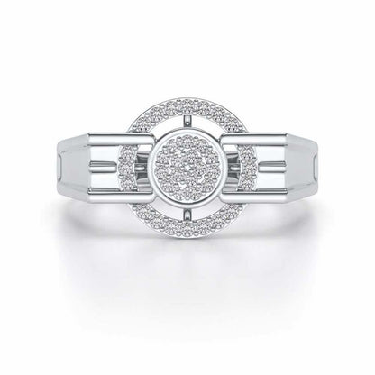 Bull Eye Silver Ring For Men - White Gold - Image 4