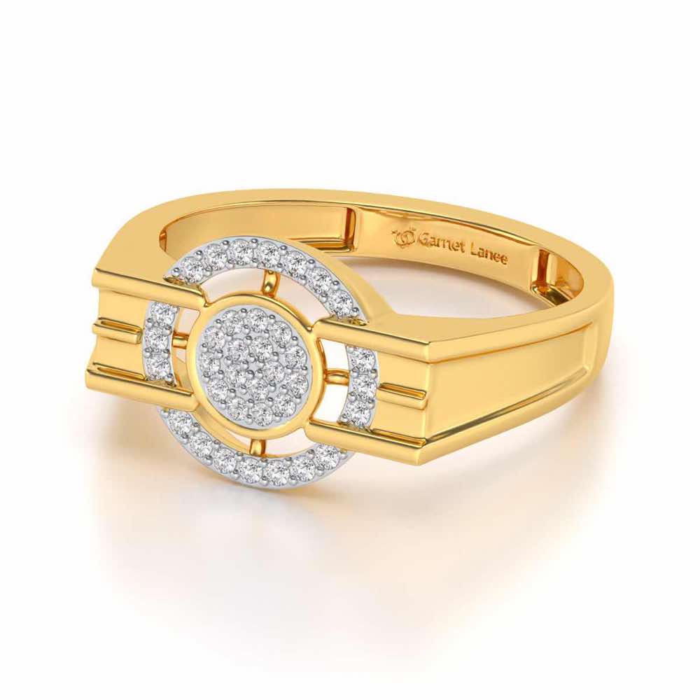 Bull Eye Silver Ring For Men - Yellow Gold - Image 2