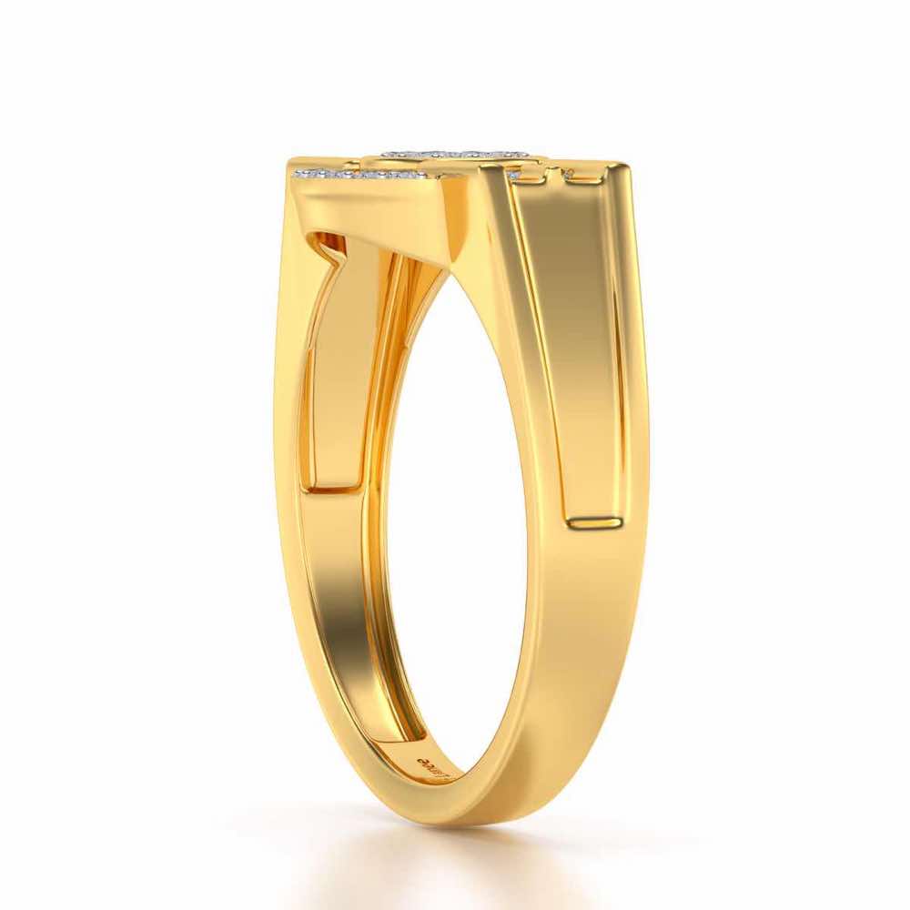 Bull Eye Silver Ring For Men - Yellow Gold - Image 3