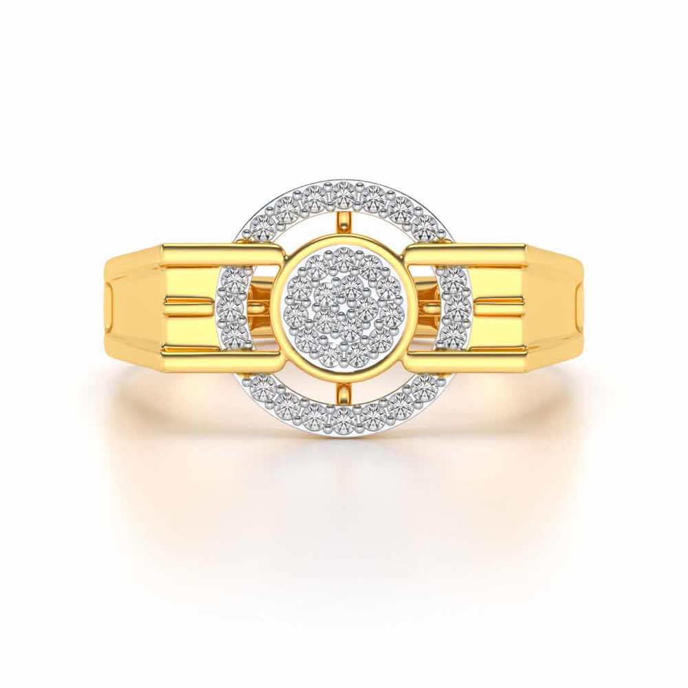 Bull Eye Silver Ring For Men - Yellow Gold - Image 4