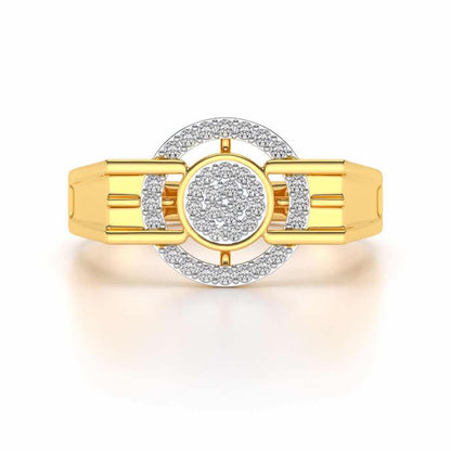 Bull Eye Silver Ring For Men - Yellow Gold - Image 4