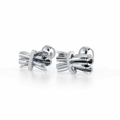 Bundle Shine Silver Stud Earrings - White Gold - Image 3