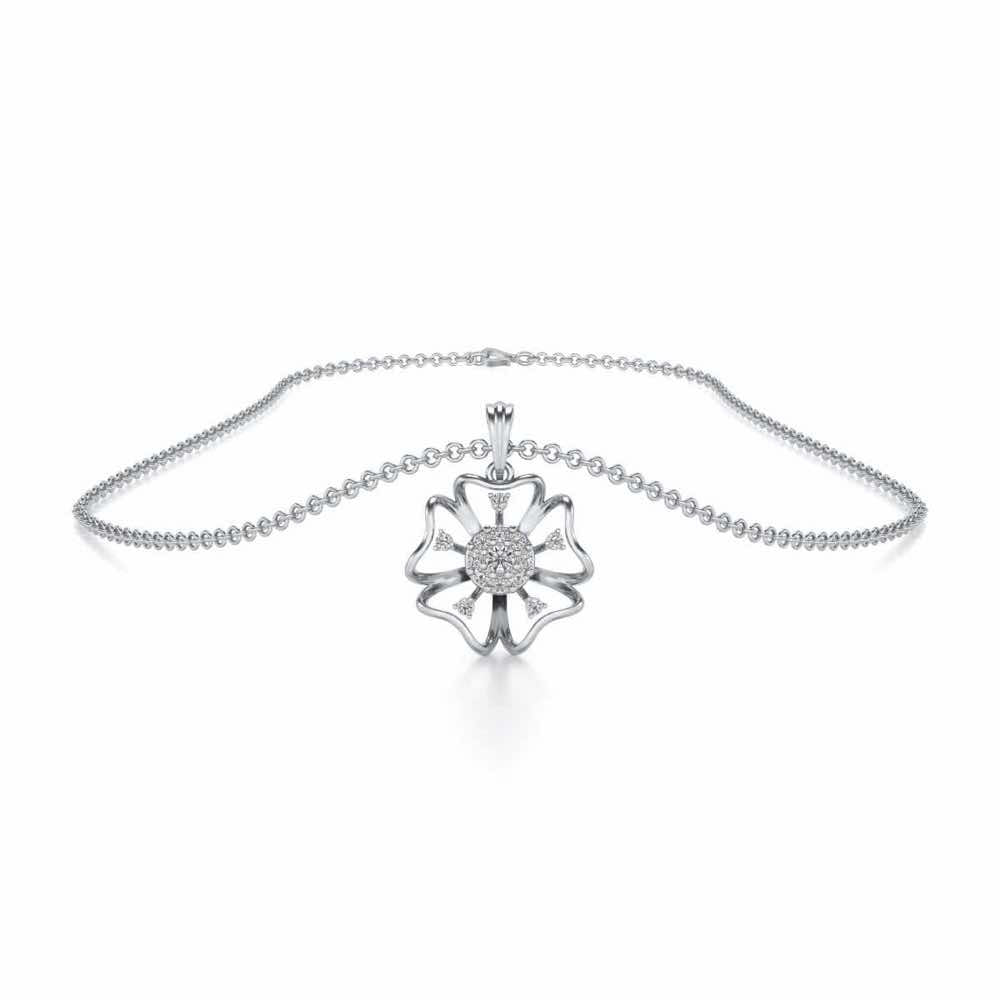 Butterfly Bloom Silver Pendant - White Gold - Image 3