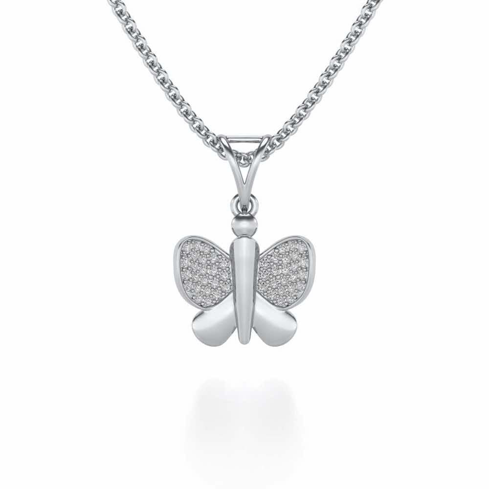 Butterfly Silver Pendant - White Gold - Image 1