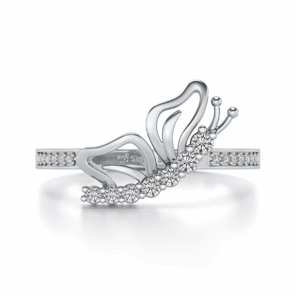 Butterfly High Silver Ring - White Gold - Image 4