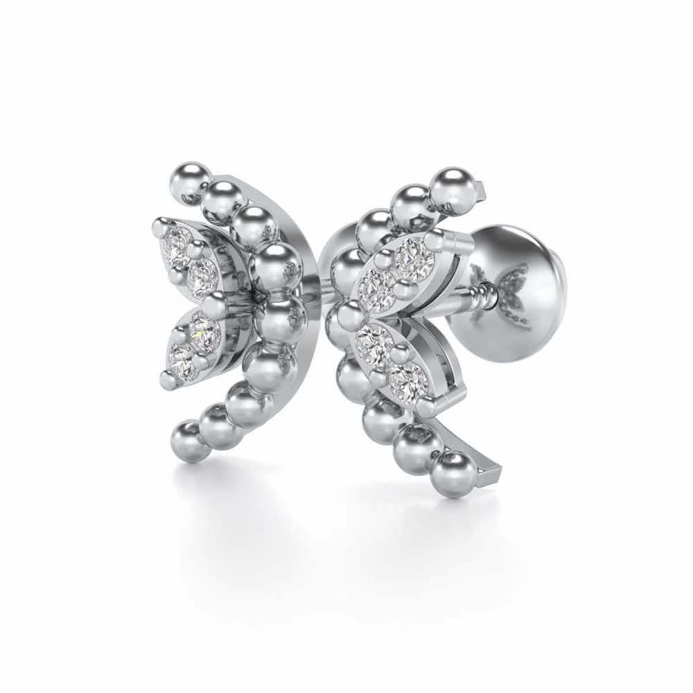C-Shaped Silver Earrings - White Gold - Image 3