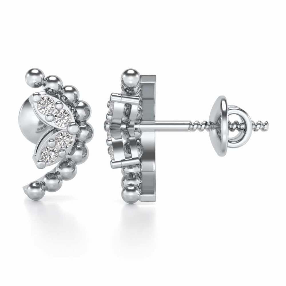 C-Shaped Silver Earrings - White Gold - Image 4