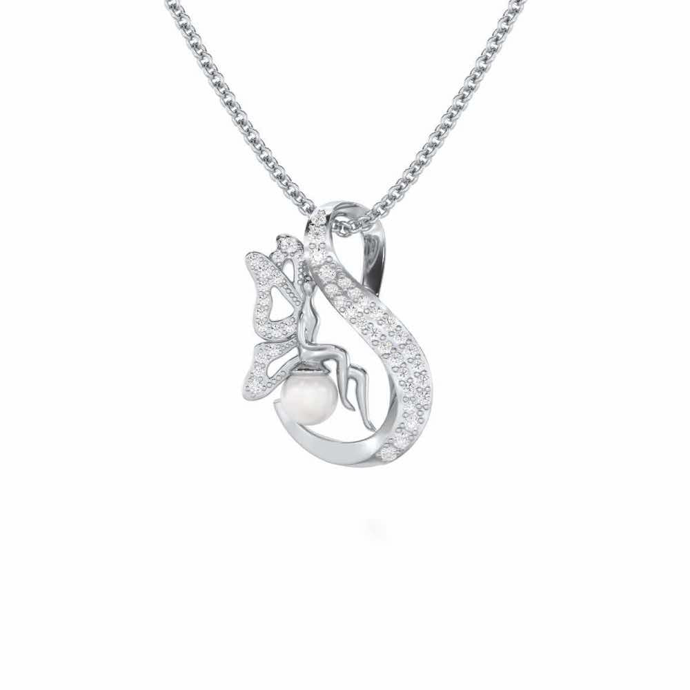 Calm Angel Silver Pendant - White Gold - Image 1