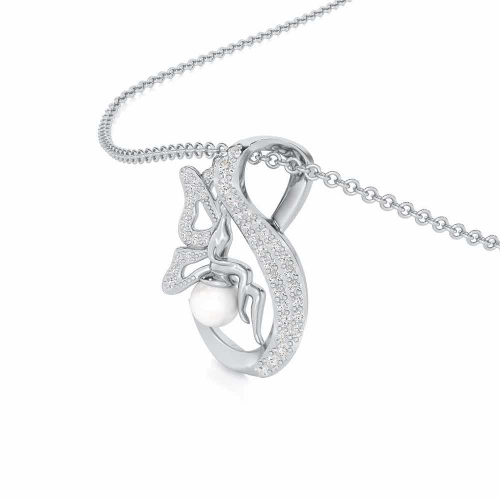 Calm Angel Silver Pendant - White Gold - Image 2
