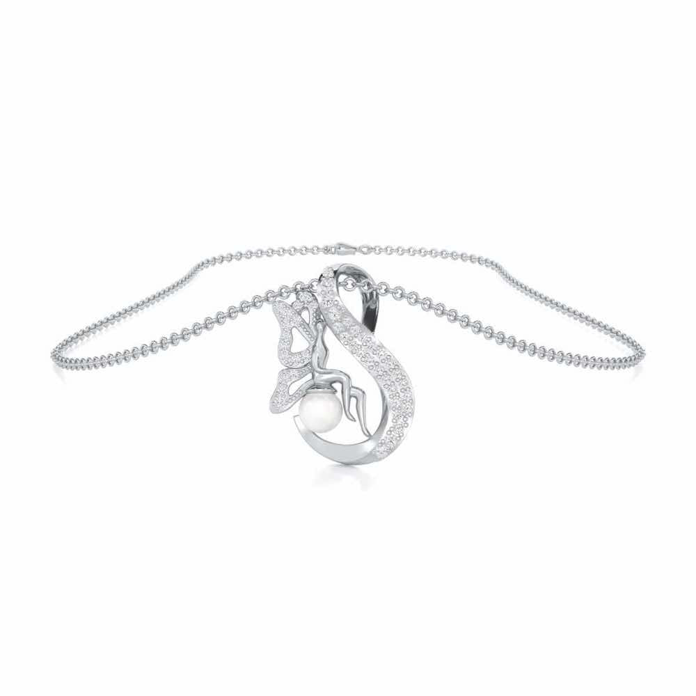 Calm Angel Silver Pendant - White Gold - Image 3