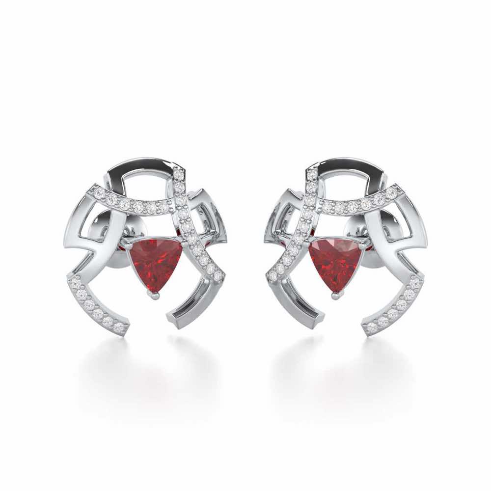 Captivating Cadence Garnet Silver Earrings - White Gold - Image 2