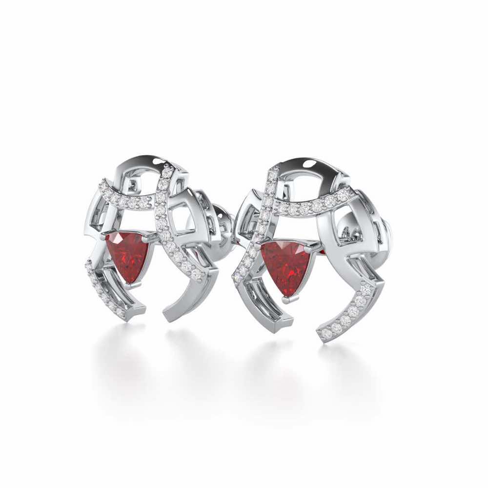 Captivating Cadence Garnet Silver Earrings - White Gold - Image 3