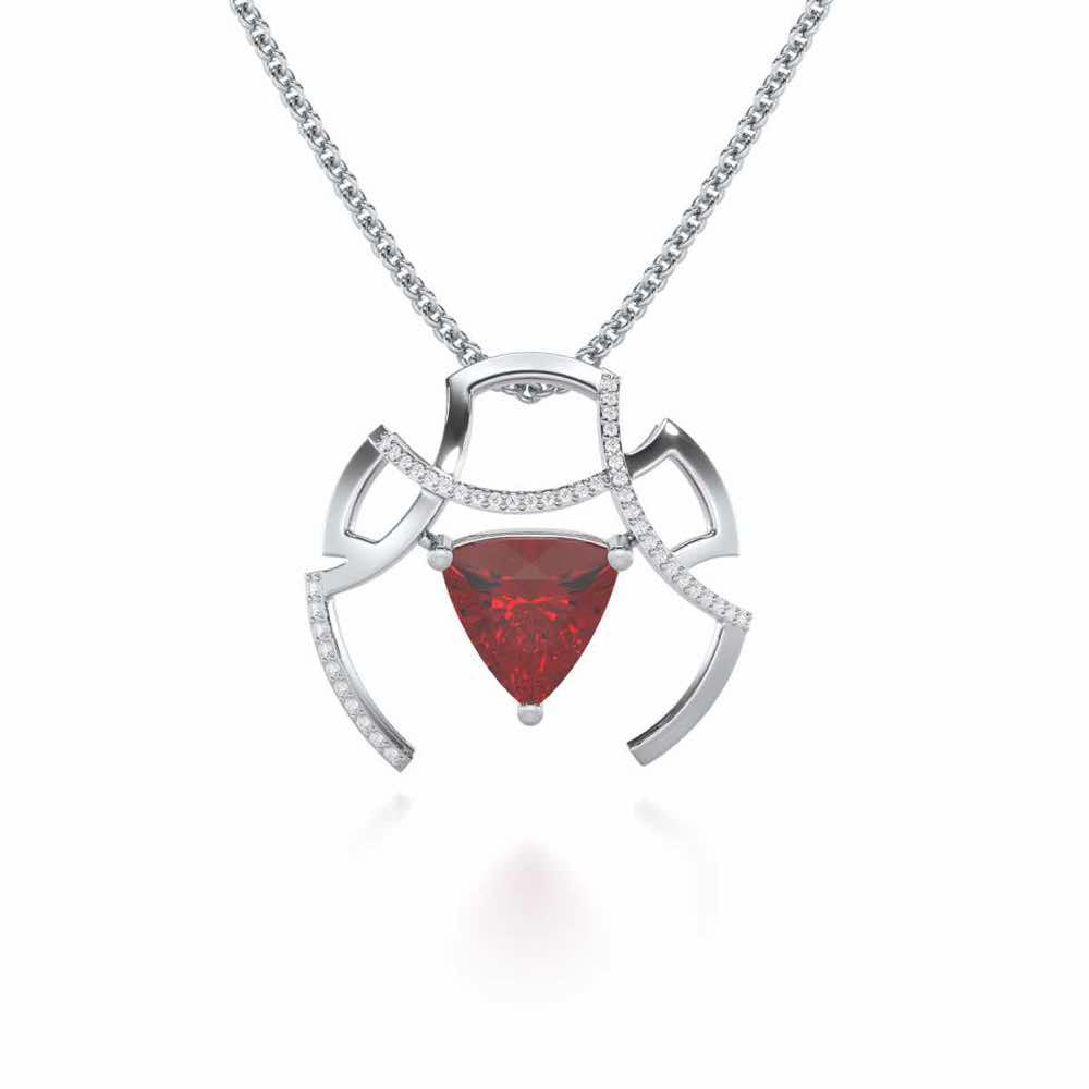 Captivating Cadence Garnet Silver Pendant - White Gold - Image 2