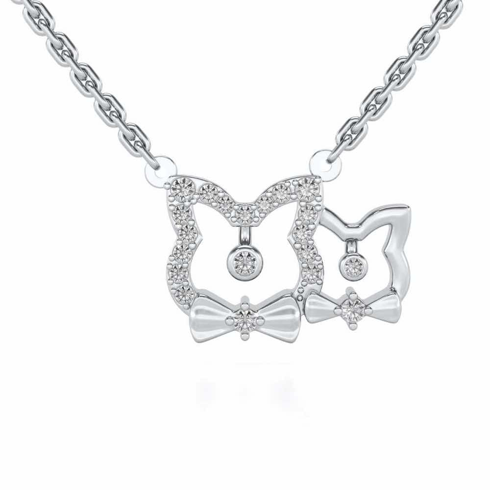 Cat Chums Silver Pendant - White Gold - Image 1