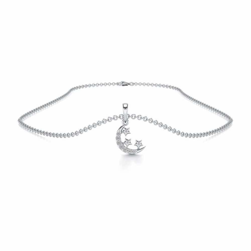 Chaand Tara Silver Pendant - White Gold - Image 3