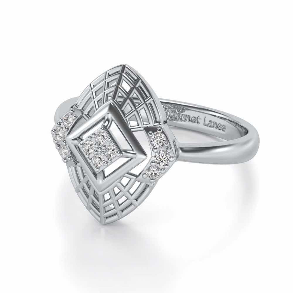 Charm Mesh Silver Ring - White Gold - Image 2