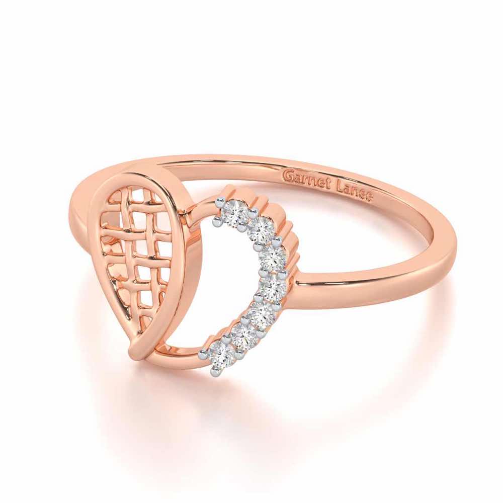 Checkered Heart Silver Ring - Rose Gold - Image 2