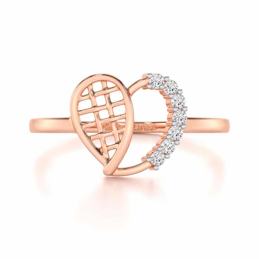 Checkered Heart Silver Ring - Rose Gold - Image 4