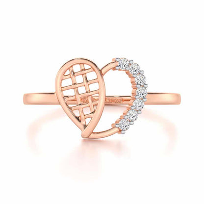 Checkered Heart Silver Ring - Rose Gold - Image 4