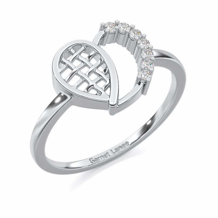 Checkered Heart Silver Ring - White Gold - Image 1