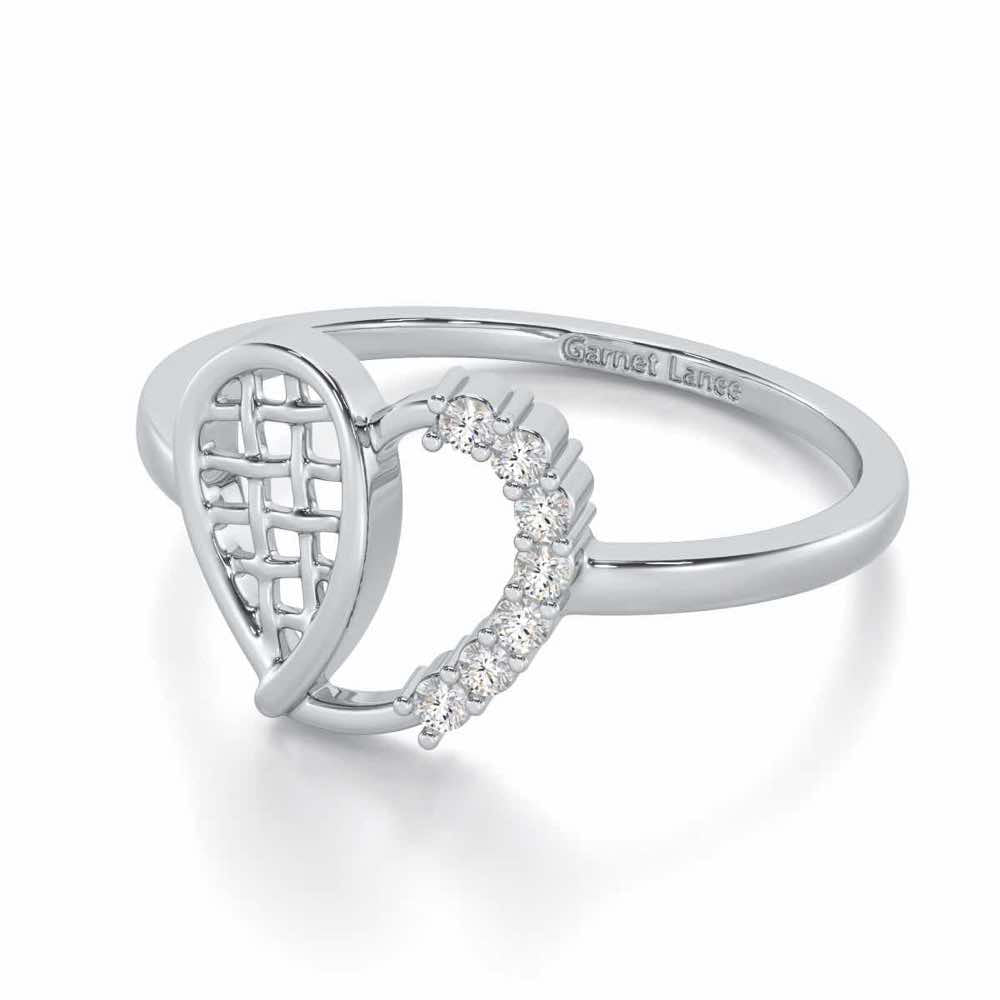 Checkered Heart Silver Ring - White Gold - Image 2