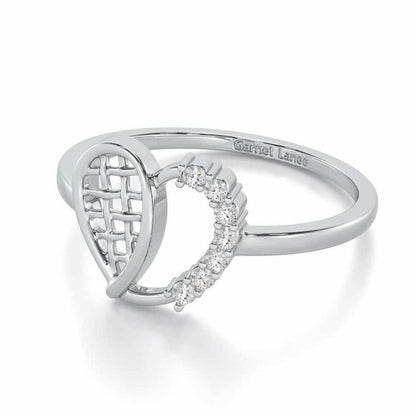 Checkered Heart Silver Ring - White Gold - Image 2