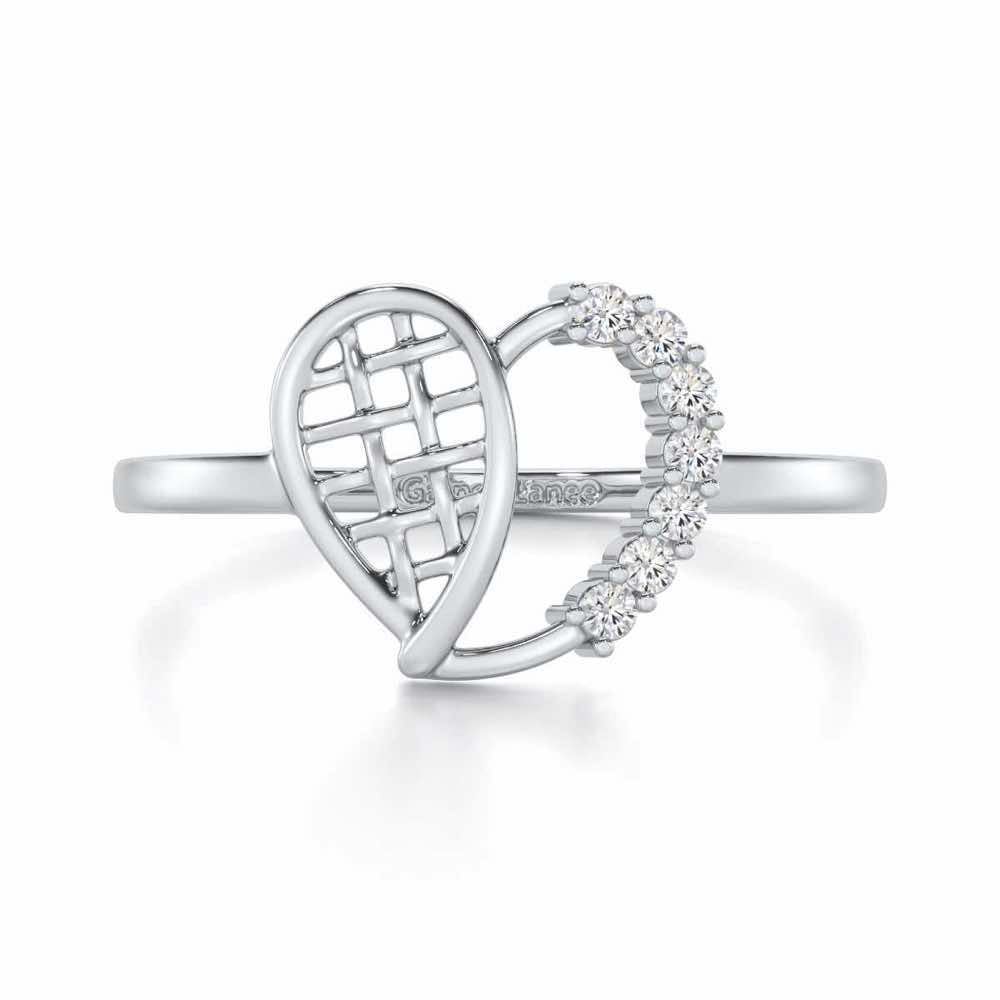Checkered Heart Silver Ring - White Gold - Image 4