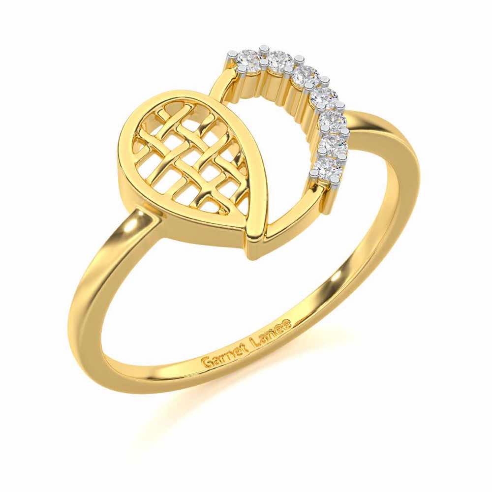 Checkered Heart Silver Ring - Yellow Gold - Image 1