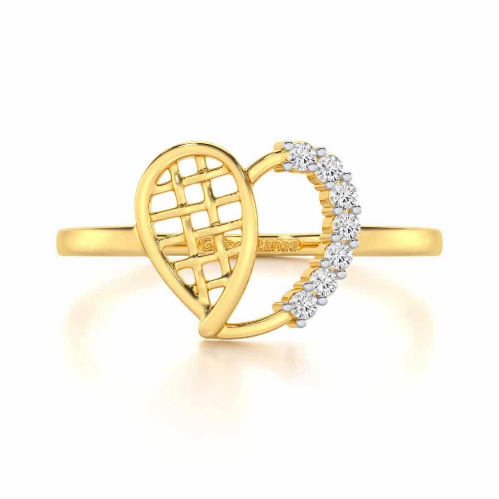 Checkered Heart Silver Ring - Yellow Gold - Image 4