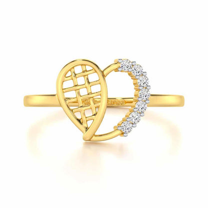 Checkered Heart Silver Ring - Yellow Gold - Image 4