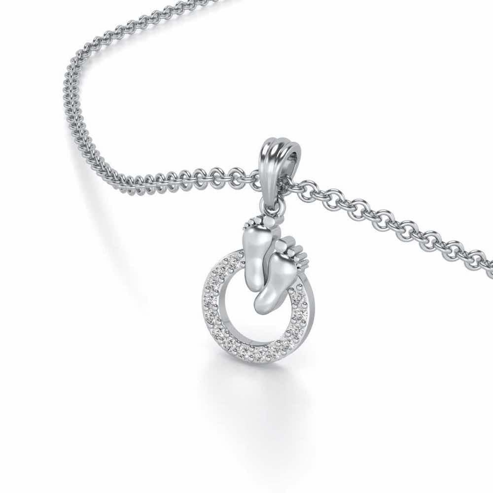 Child Feet Silver Pendant - White Gold - Image 1