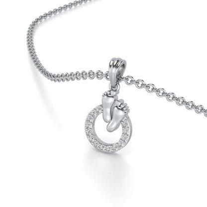 Child Feet Silver Pendant - White Gold - Image 1