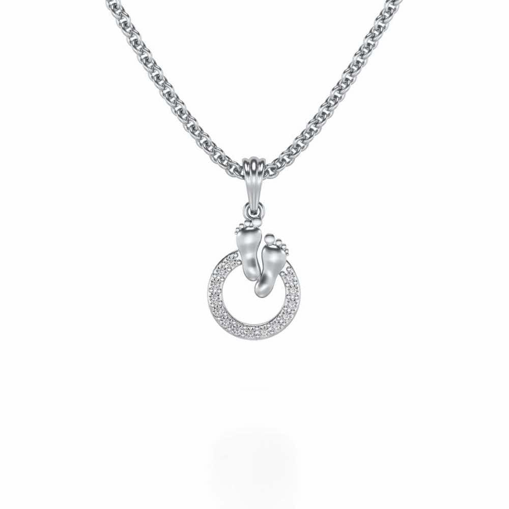 Child Feet Silver Pendant - White Gold - Image 2