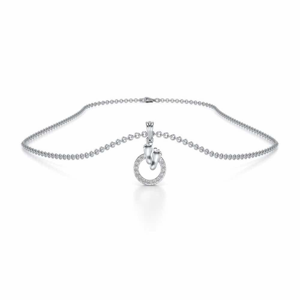 Child Feet Silver Pendant - White Gold - Image 3