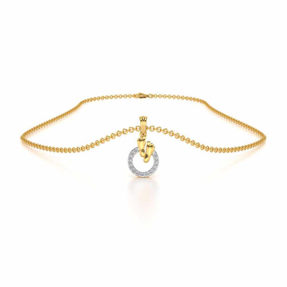 Child Feet Silver Pendant - Yellow Gold - Image 3