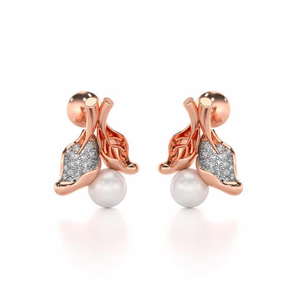Chlorophyll Silver Pearl Earrings - Rose Gold - Image 1