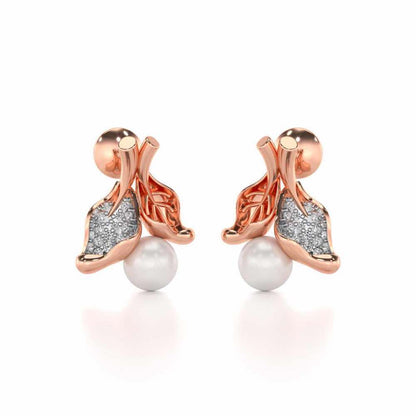 Chlorophyll Silver Pearl Earrings - Rose Gold - Image 1