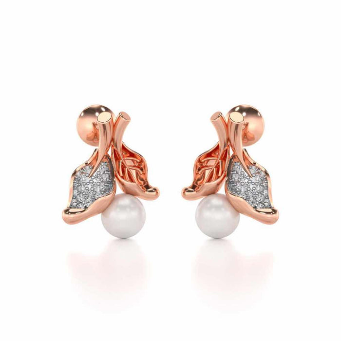 Chlorophyll Silver Pearl Earrings - Rose Gold - Image 1